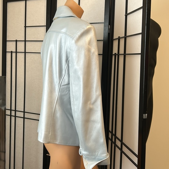 St. JOHN by MARIE GRAY LEATHER JACKET L ice blue - Picture 4 of 8